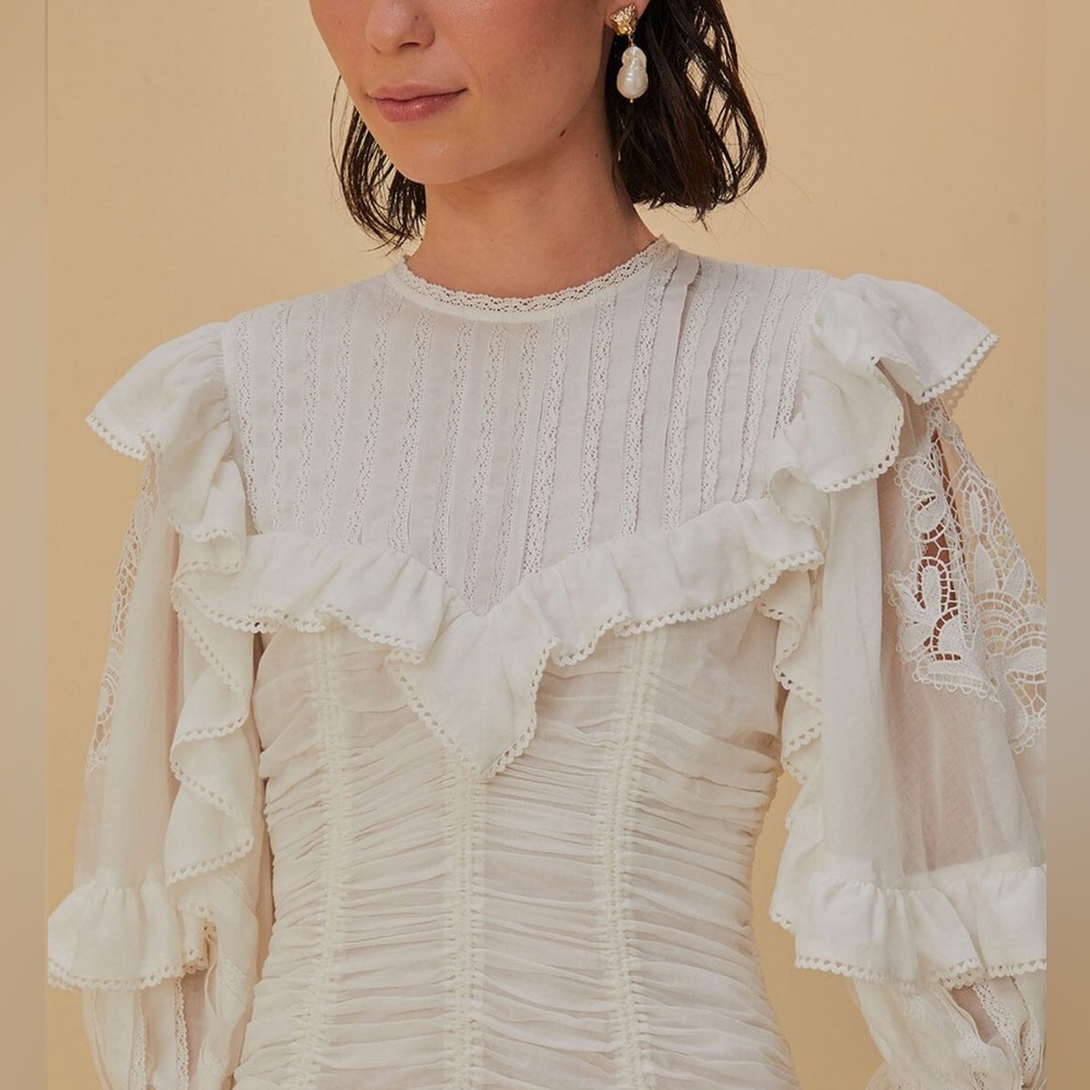 FARM Rio Cream Ruffled Eyelet Mini Dress - Picture 3 of 10